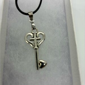 Silver Heart Cross Key Pendant Necklace - Silver